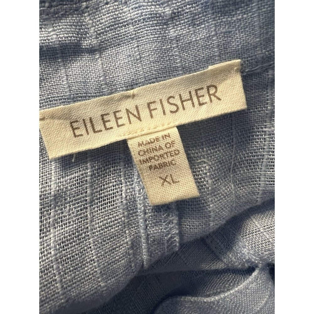 Eileen Fisher 100% Linen Jacket XL Blue Boxy 3/4 Sleeve Lightweight Button Front - Picture 11 of 12